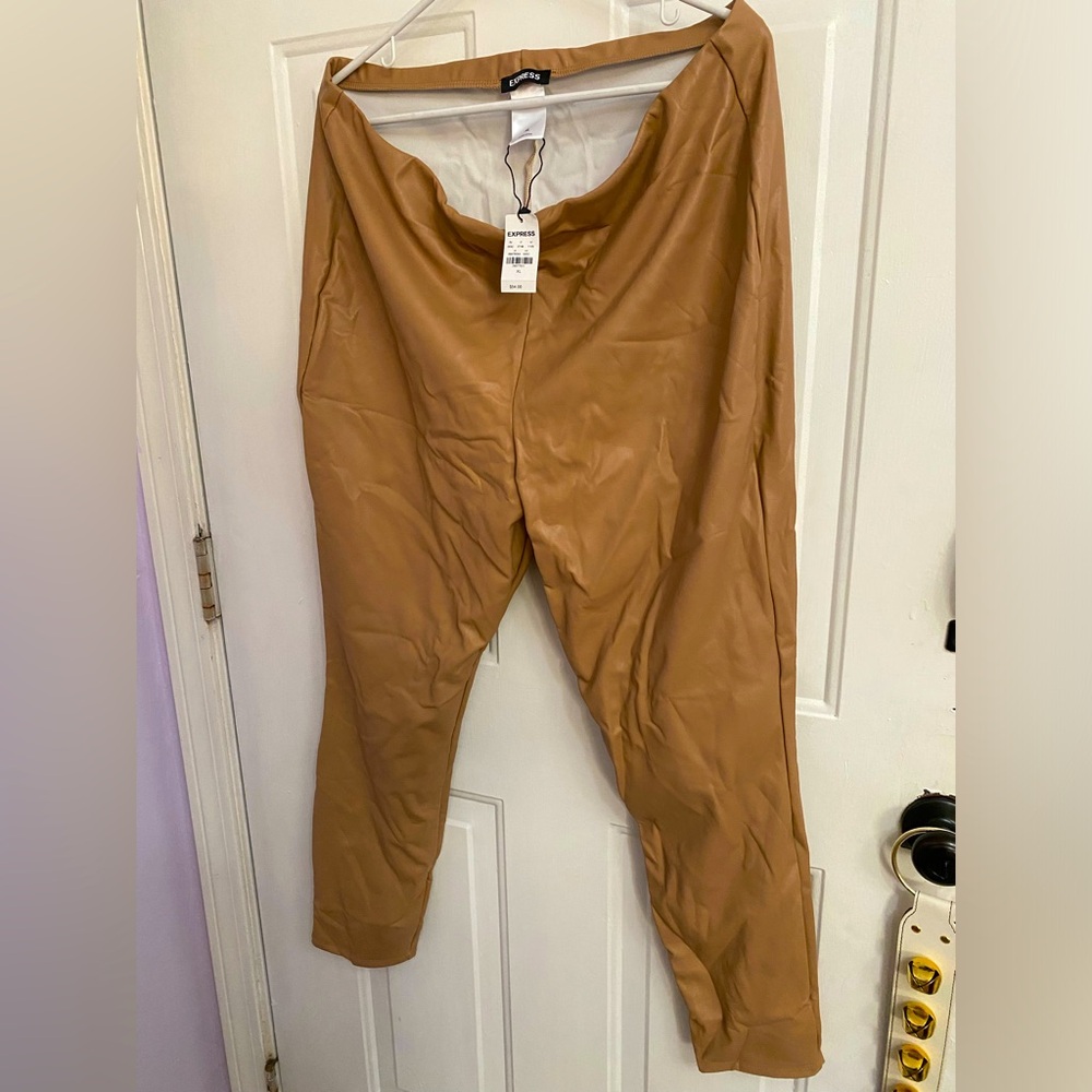 Express Tan/Taupe faux leather pants, XL, NWT
